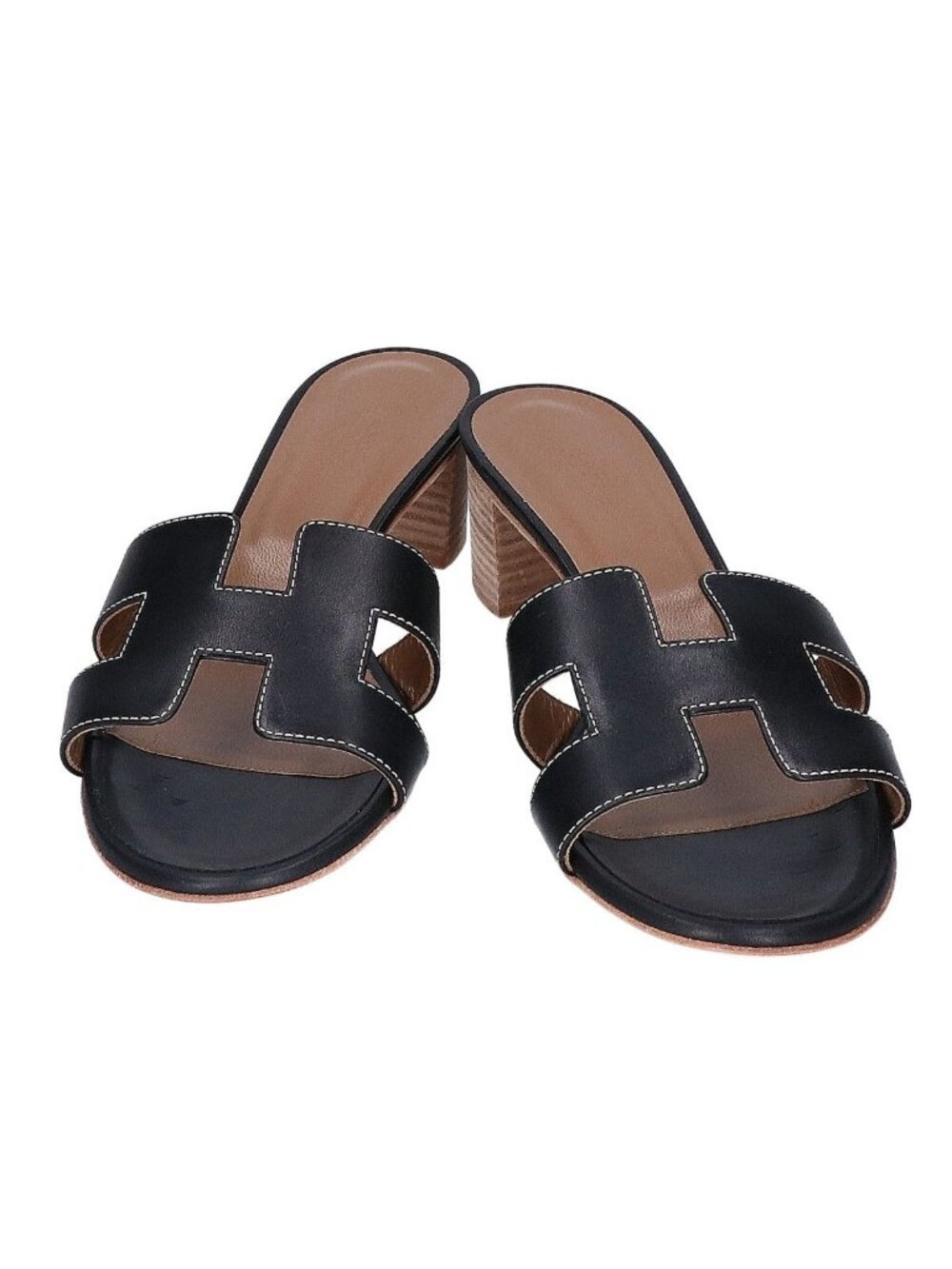 Hermes Black Oasis Heels Leather Sandals